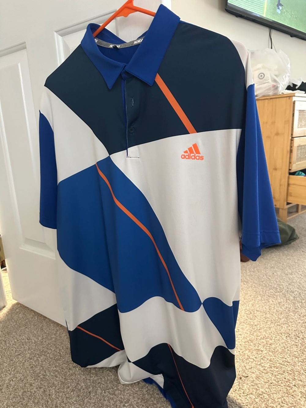 adidas Men’s Blue, White & Orange Abstract Golf Polo
